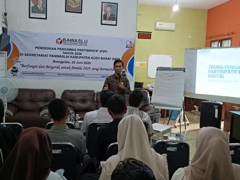 Dokumentasi Pelaksanaan Kegiatan Pendidikan Pengawas Partisipatif (P2P) Tahun 2026 di Sekretariat Bawaslu setempat, Selasa (23/06/2026).