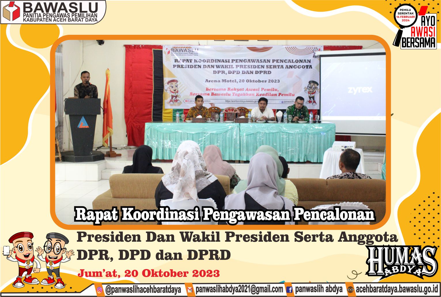 Dokumentasi Rapat Koordinasi Pengawasan Pencalonan Presiden dan Wakil Presiden Serta Anggota DPR, DPD dan DPRD, Jum'at (20/10/2023).