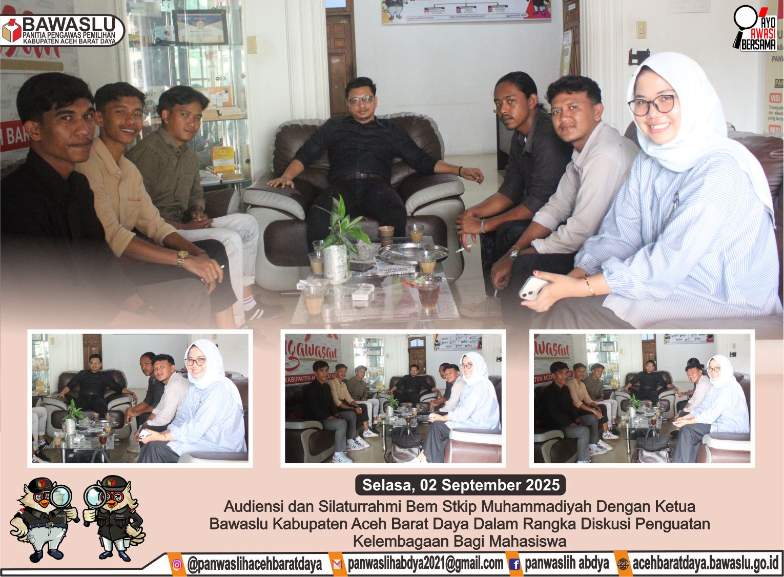 Dokumentasi BEM IMM STKIP Muhammadiyah Aceh Barat Daya (Abdya) Melakukan Audiensi Dan Diskusi Bersama Ketua Bawaslu Abdya Dalam Rangka Penguatan Kelembagaan Dan Peningkatan Kapasitas Mahasiswa, Bertempat Di Kantor Bawaslu Abdya, Selasa (02/09/2025).