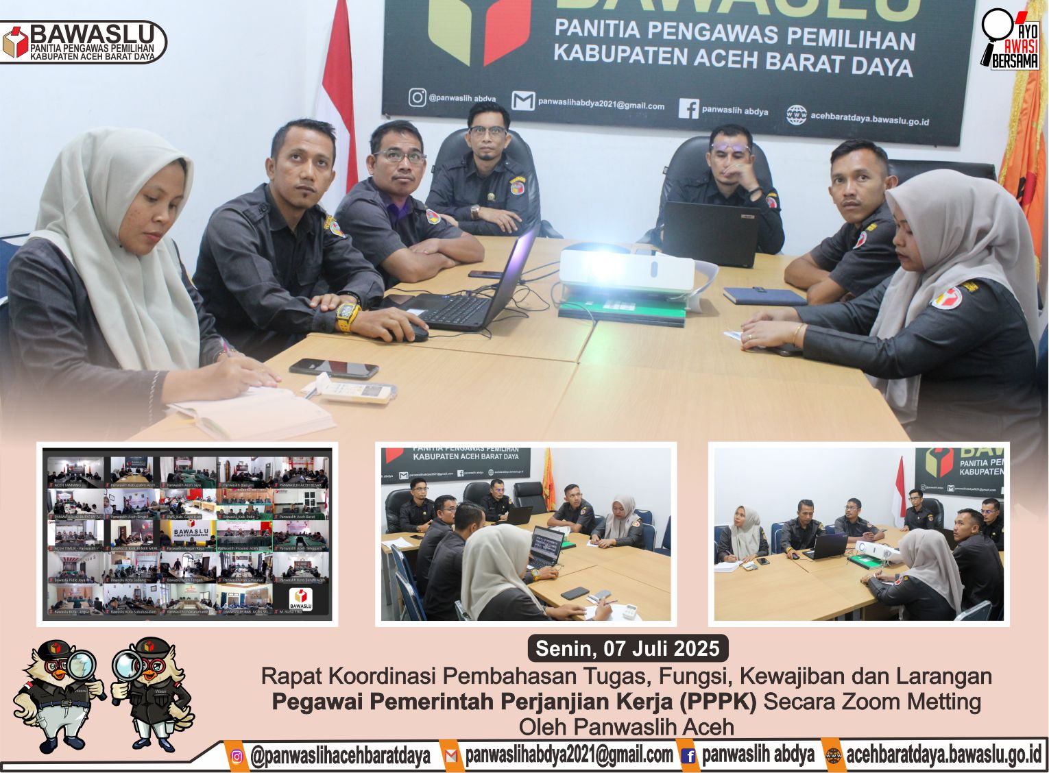 Dokumentasi Rapat Koordinasi Pembahasan Tugas, Fungsi, Kewajiban, dan Larangan Pegawai Pemerintah dengan Perjanjian Kerja (P3K) secara Zoom Meeting, Senin (7/7/2025).