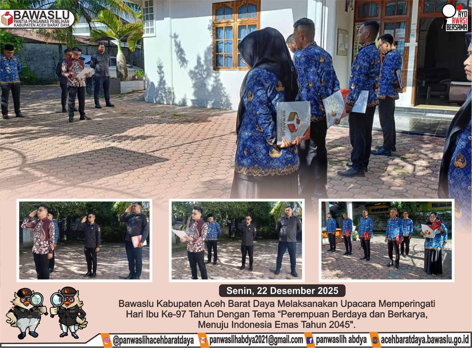 Dokumentasi upacara memperingati hari Ibu ke-97 tahun dengan tema "Perempuan Berdaya dan Berkarya, Menuju Indonesia Emas Tahun 2045", Senin (22/12/2025).