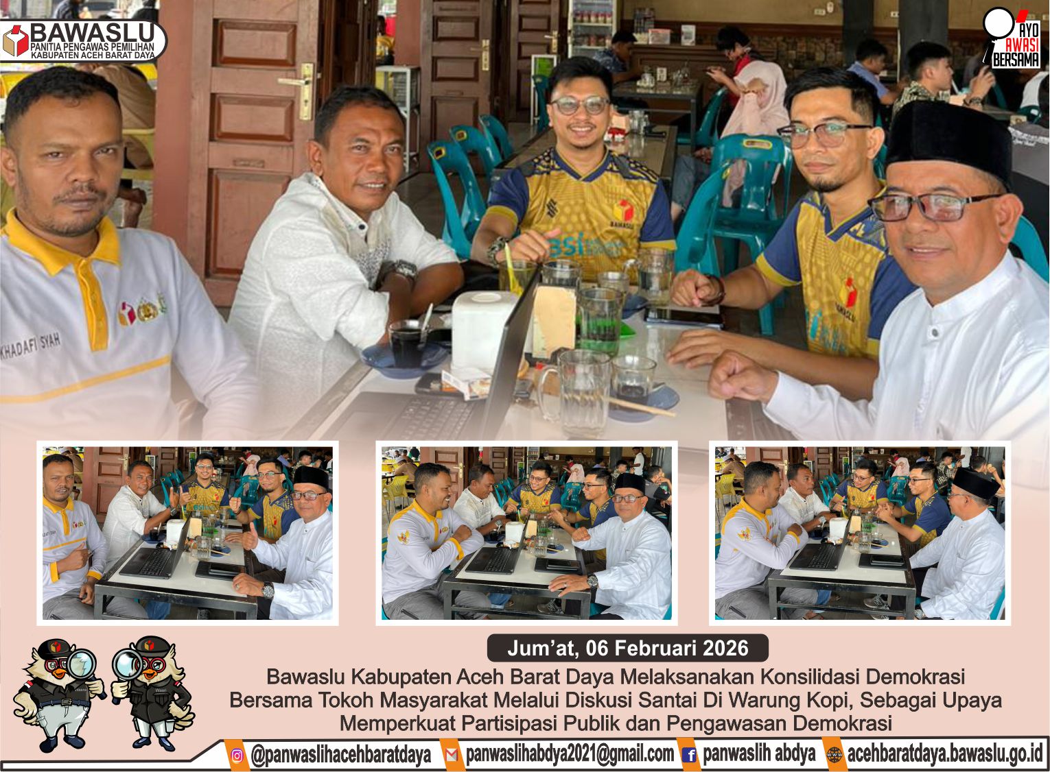 Dokumentasi Konsolidasi Demokrasi Bersama Tokoh Masyarakat Melalui Diskusi Santai Di Warung Kopi, Sebagai Upaya Memperkuat Partisipasi Publik Dan Pengawasan Demokrasi, Jum'at (06/02/2026).