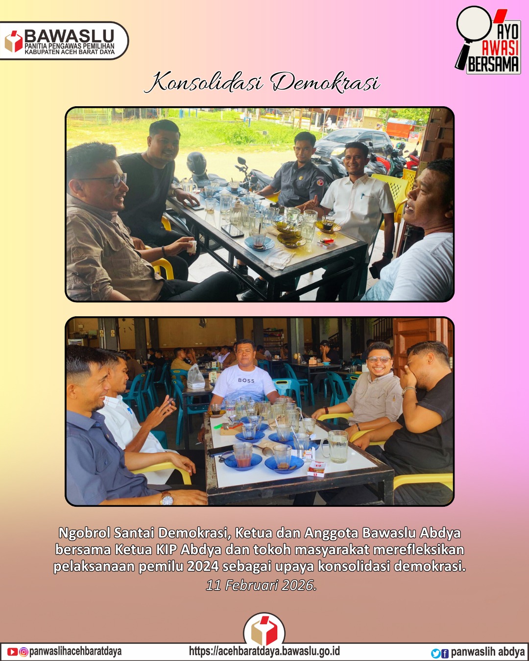 Dokumentasi Konsolidasi Demokrasi Terkait Evaluasi Tahapan Pemilu Tahun 2024 di Warung Kopi, Rabu (11/02/2026).