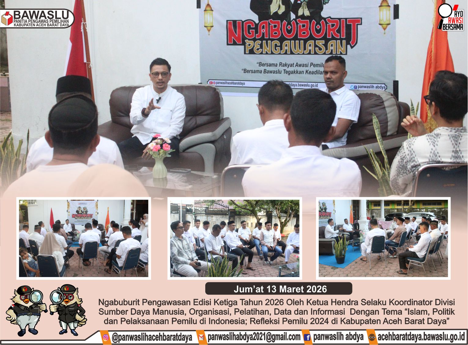Dokumentasi Ngabuburit Pengawasan 2026 edisi ketiga yang disampaikan oleh Ketua Bawaslu Kabupaten Aceh Barat Daya, Jum’at (13/03/2026).
