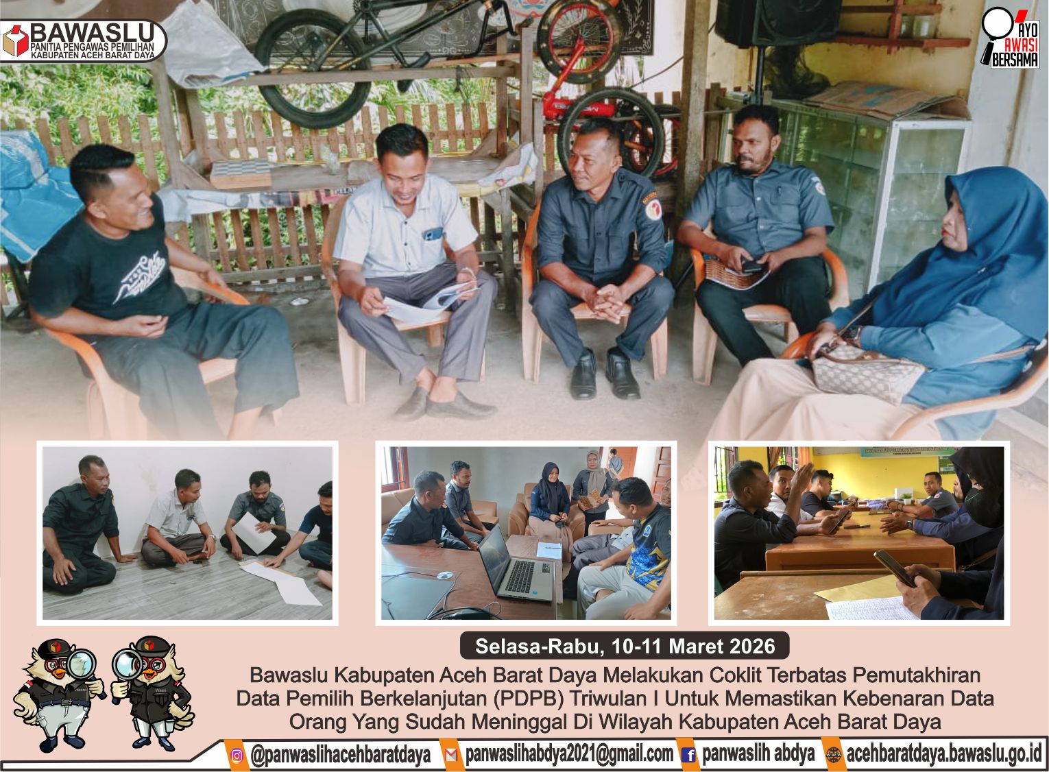 Dokumentasi Uji Petik Pemutakhiran Data Pemilih Berkelanjutan (PDPB) Triwulan I Kecamatan Setia dan Kecamatan Tangan-Tangan, Selasa dan Rabu (10-11/03/2026).