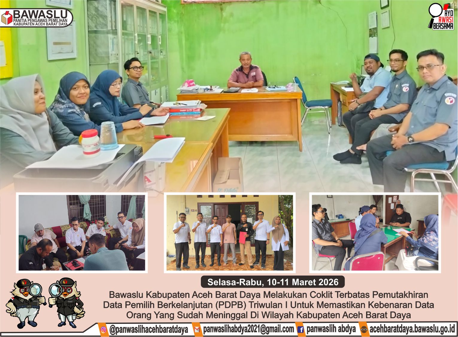 Dokumentasi Bawaslu Abdya Laksanakan Uji Petik PDPB Triwulan I Bersama KIP Abdya, Selasa–Rabu (10–11/03/2026).
