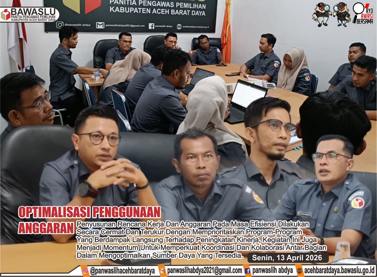 Dokumentasi penguatan tata kelola kelembagaan melalui penyusunan rencana kerja dan anggaran secara cermat, efektif, dan terukur di tengah kebijakan efisiensi anggaran, Senin (13/04/2026).