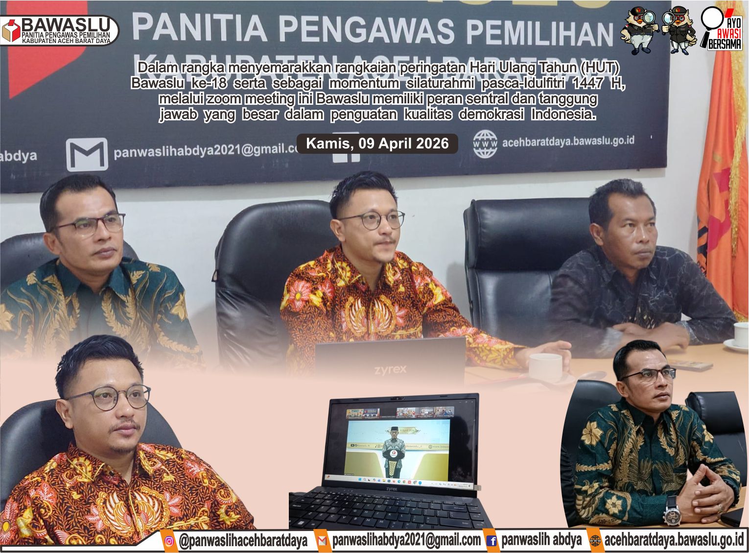 Dokumentasi Zoom Hut Bawaslu Ke 18 Tahun, Kamis (09/04/2026).