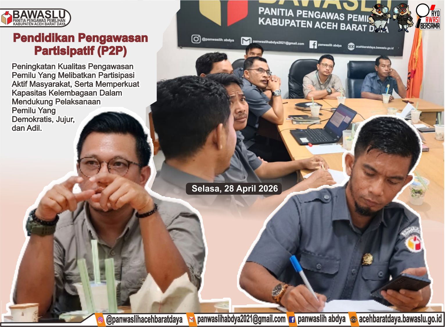 Dokumentasi Kegiatan Rapat Evaluasi Pelaksanaan Pengawasan Pemilu Partisipatif Tahun 2026, Selasa (28/04/2026).