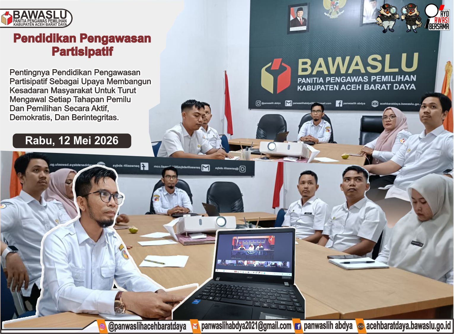 Dokumentasi Zoom Meeting Rapat Persiapan Kegiatan Pendidikan Pengawasan Pemilu Partisipatif yang diselenggarakan oleh Bawaslu Provinsi Aceh pada Selasa (12/5/2026).