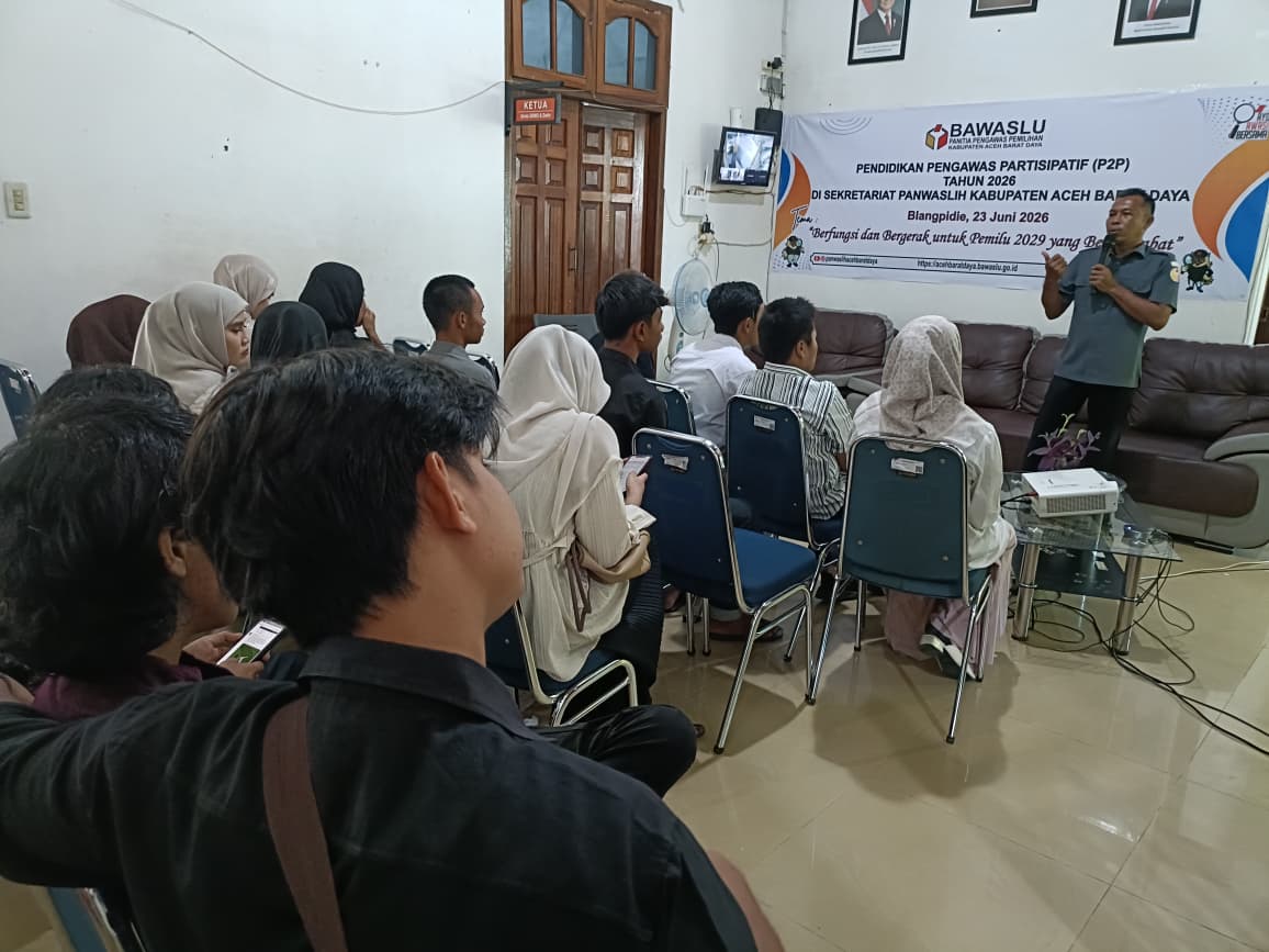 Dokumentasi Pelaksanaan Kegiatan Pendidikan Pengawas Partisipatif (P2P) Tahun 2026, bertempat di Sekretariat Bawaslu Kabupaten Aceh Barat Daya, Selasa (23/06/2026).