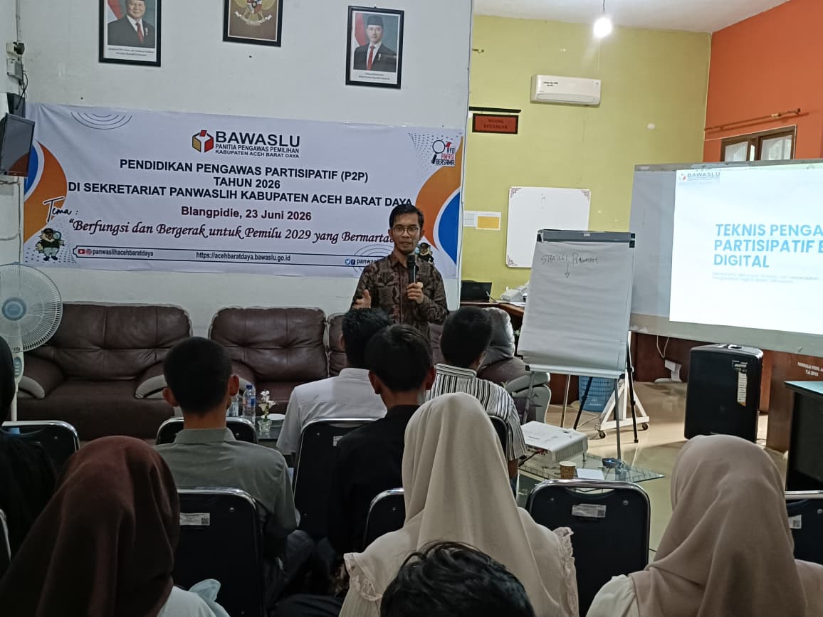 Dokumentasi Pelaksanaan Kegiatan Pendidikan Pengawas Partisipatif (P2P) Tahun 2026 di Sekretariat Bawaslu setempat, Selasa (23/06/2026).