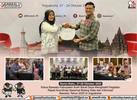 Dokumentasi Penghargaan Keterbukaan Informasi Publik (KIP) Tahun 2025 Yang Diberikan Oleh Bawaslu RI di Yogyakarta,  Senin-Rabu (27-29/10/2025).