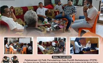 Dokumentasi Pelaksanaan Uji Petik Pemutakhiran Data Pemilih Berkelanjuta (PDPB) Ke Desa Keude Siblah Kecamatan Blangpidie, Rabu (16/07/2025).