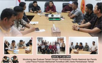 Dokumentasi Monitoring dan Evaluasi Kinerja Oleh Bapak Fahrur Rizha Yusuf Bawaslu Provinsi Aceh di Bawaslu Abdya, Jum'at (11/07/2025).