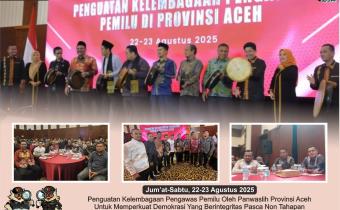 Dokumentasi Bawaslu Kabupaten Aceh Barat Daya (Abdya) menghadiri kegiatan Penguatan Kelembagaan Pengawas Pemilu yang dilaksanakan oleh Panwaslih Aceh pada Jumat–Sabtu (22–23 Agustus 2025) di Hotel Hermes Palace, Banda Aceh.