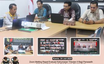 Dokumentasi Rapat Evaluasi Kehumasan Triwulan II yang diikuti oleh seluruh Panwaslih Kabupaten/Kota se-Aceh secara zoom metting, pada Kamis, (24/07/2025).