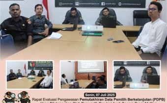 Dokumentasi Rapat Evaluasi Pengawasan Pemutakhiran Data Pemilih Berkelanjutan (PDPB) Yang Dilaksanakan Secara Zoom Meeting Oleh Panwaslih Aceh, Senin (07/07/2025).