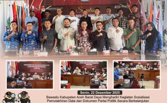 Dokumentasi sosialisasi pemutakhiran data dan dokumen Partai Politik secara berkelanjutan semester II tahun 2025 bertempat di KIP Abdya, Senin (22/12/2025).