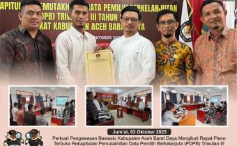 Dokumentasi Rapat Pleno Terbuka Rekapitulasi Pemutakhiran Data Pemilih Berkelanjutan (PDPB) Triwulan III yang dilaksanakan di Kantor KIP Kabupaten Aceh Barat Daya, Jum’at (03/10/2025)