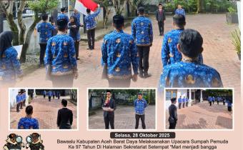 Dokumentasi Bawaslu Kabupaten Aceh Barat Daya melaksanakan upacara hari Sumpah Pemuda ke 79 Tahun di halaman Sekretariat setempat, Selasa (28/10/2025).