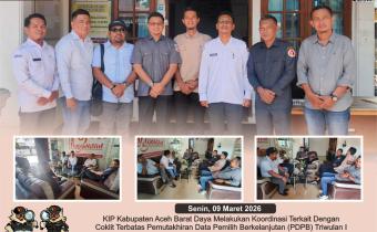 Dokumentasi Koordinasi Coklit Terbatas PDPB Triwulan I di Sekretariat Bawaslu Abdya, Senin (09/03/2026).