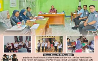 Dokumentasi Bawaslu Abdya Laksanakan Uji Petik PDPB Triwulan I Bersama KIP Abdya, Selasa–Rabu (10–11/03/2026).