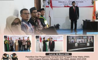 Dokumentasi Pelantikan dan Pengambilan Sumpah/Janji Penggantian Antar Waktu (PAW) Calon Anggota Bawaslu Kabupaten Aceh Barat Daya, Jum'at (06/03/2026).