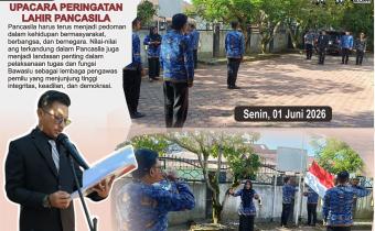 Bawaslu Kabupaten Aceh Barat Daya melaksanakan Upacara Peringatan Hari Lahir Pancasila Tahun 2026 di halaman Sekretariat Bawaslu Kabupaten Aceh Barat Daya, Senin (1/6/2026).